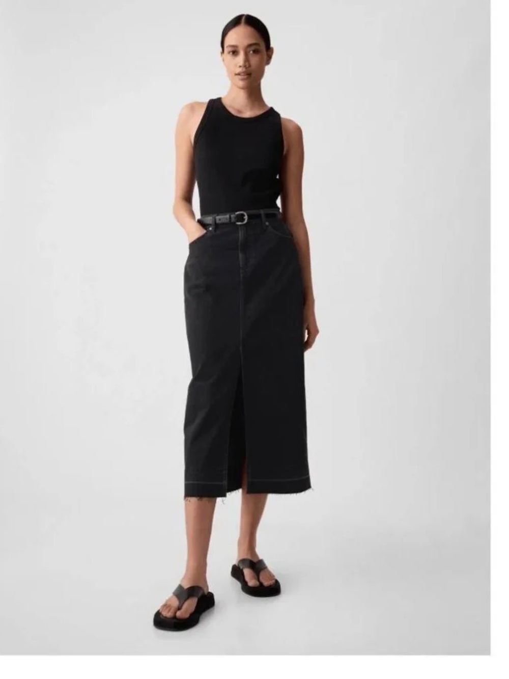 GAP Midi Denim Skirt with Front Slit Gray - Picture 2 of 6